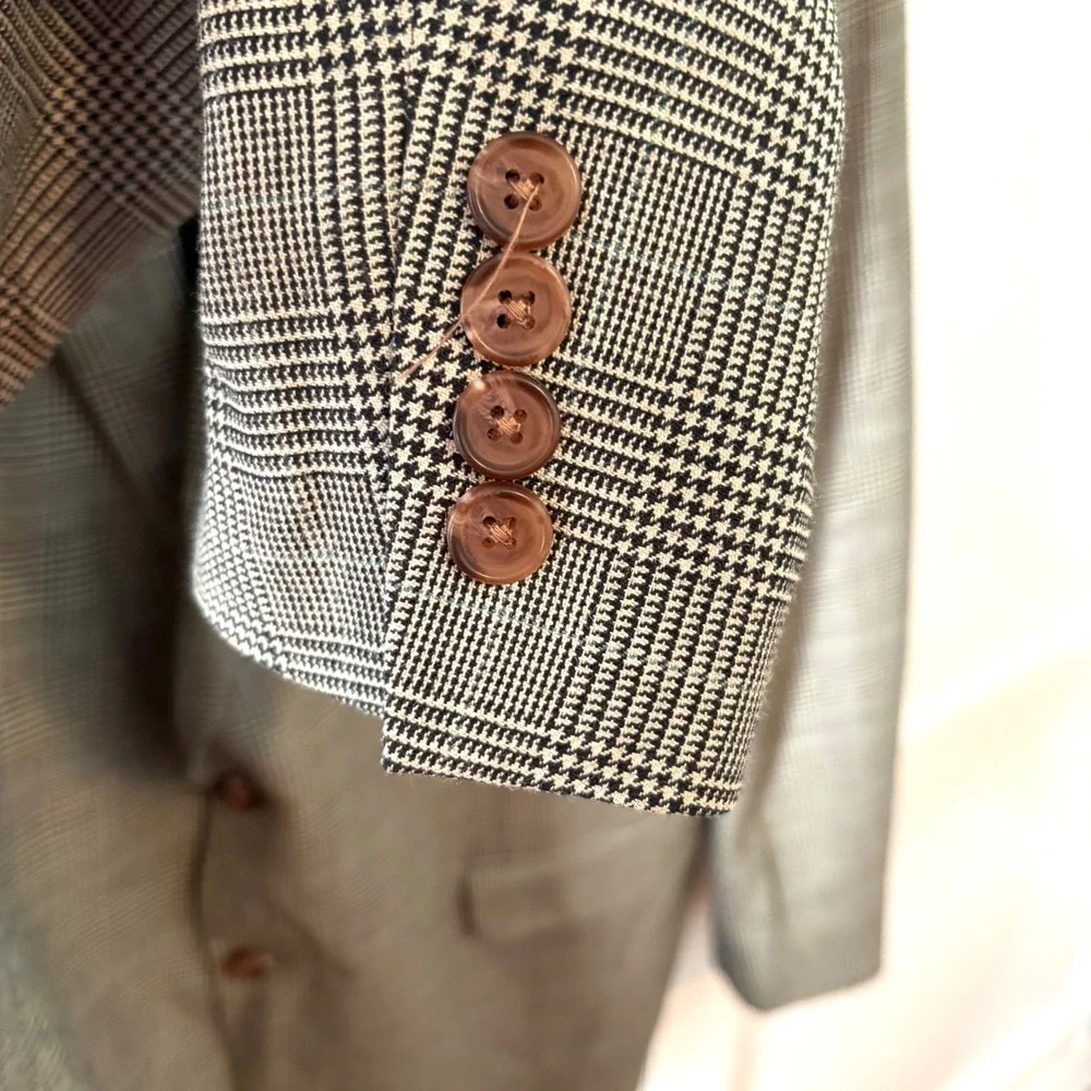Lauren Ralph Lauren Men's Black‎ Tan Glen Plaid Silk Wool Sports Jacket Size 44R
